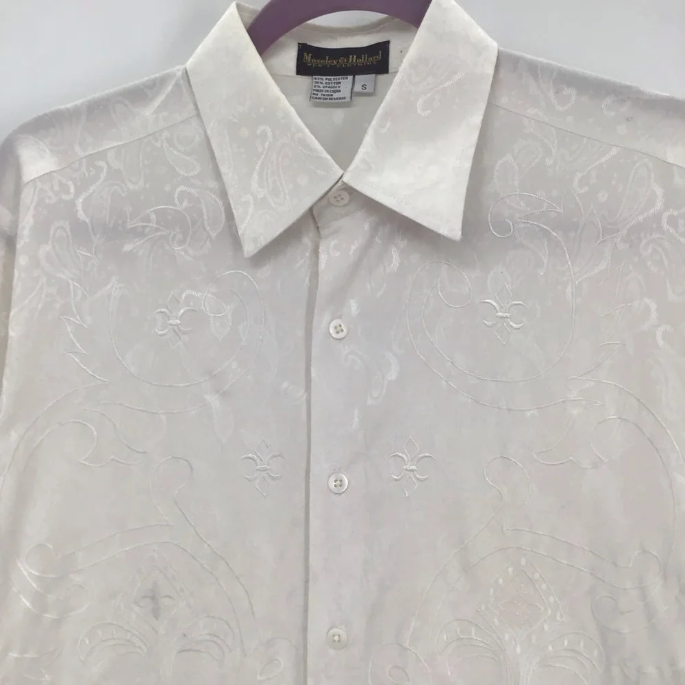 Mosley & Hollard Mens Clothier Embroidered Paisley Long Sleeve Shirt Size S - Picture 3 of 7